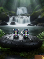 Rhodium Oval Mystic Topaz Pietra Studs 925 Sterling Silver Earrings For Women