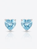 Natural Blue Topaz Stud Heart Shape Earrings in 925 Sterling Silver