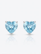 Natural Blue Topaz Stud Heart Shape Earrings in 925 Sterling Silver