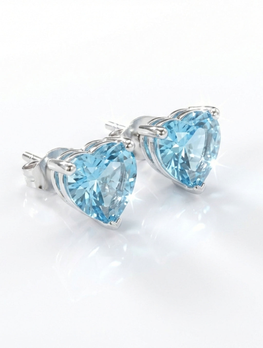 Natural Blue Topaz Stud Heart Shape Earrings in 925 Sterling Silver