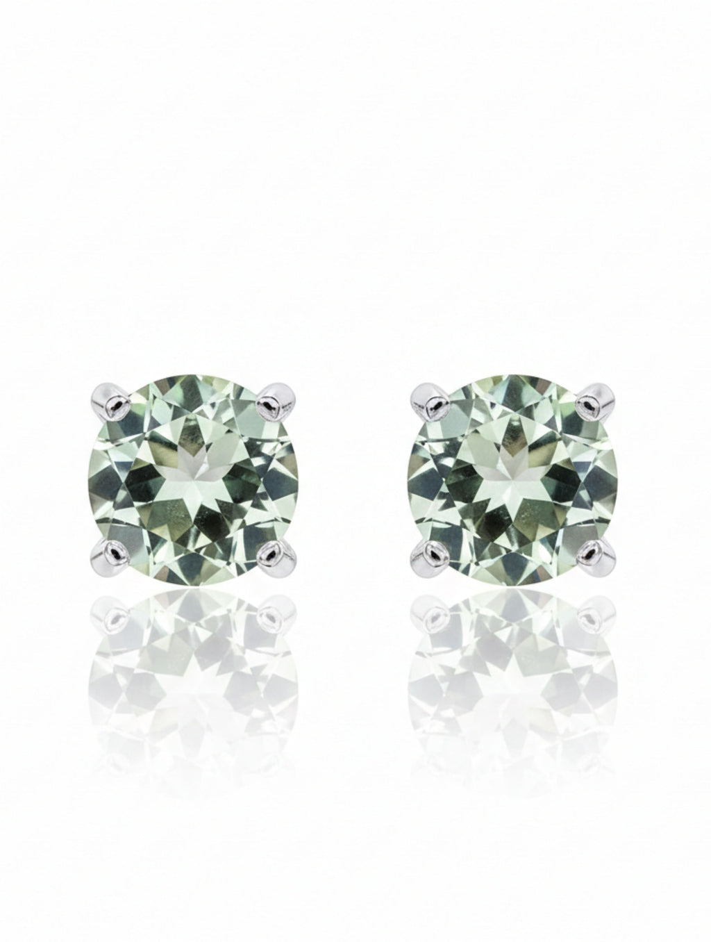 Green Amethyst Solitaire Studs in 925 Sterling Silver