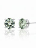 Green Amethyst Solitaire Studs in 925 Sterling Silver