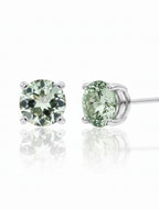 Green Amethyst Solitaire Studs in 925 Sterling Silver