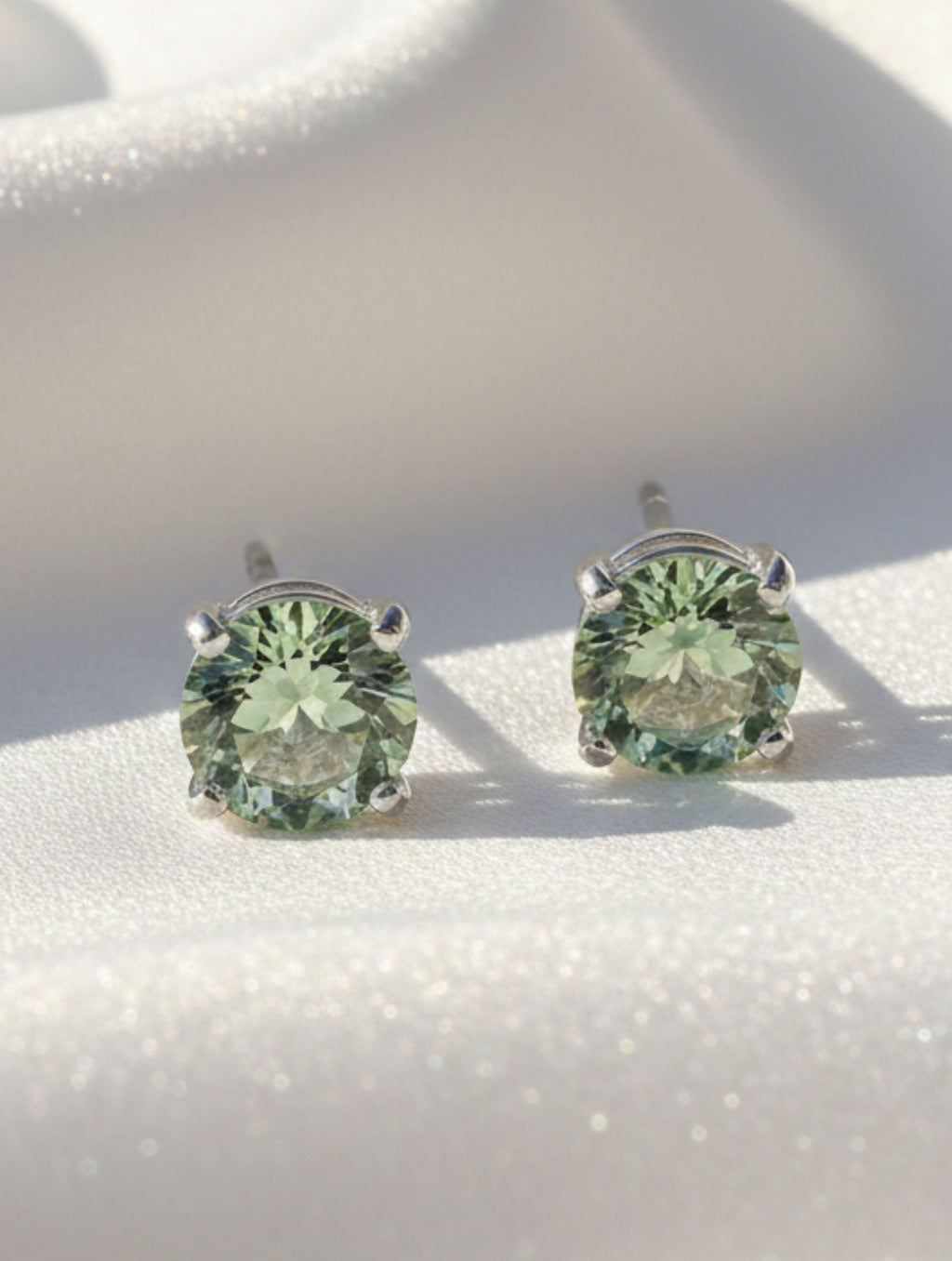 Green Amethyst Solitaire Studs in 925 Sterling Silver