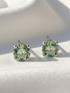 Green Amethyst Solitaire Studs in 925 Sterling Silver