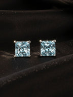 Princess-Cut Natural Aquamarine Stud Earrings in 925 Sterling Silver