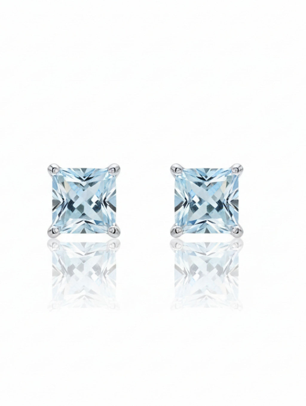 Princess-Cut Natural Aquamarine Stud Earrings in 925 Sterling Silver