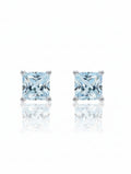 Princess-Cut Natural Aquamarine Stud Earrings in 925 Sterling Silver