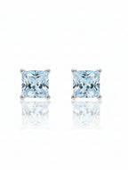 Princess-Cut Natural Aquamarine Stud Earrings in 925 Sterling Silver