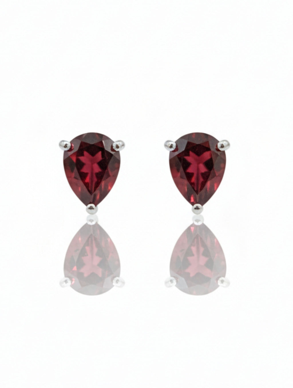 Natural Red Garnet Stud Earrings in 925 Sterling Silver | Pear-Cut Solitaire Drops