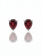 Natural Red Garnet Stud Earrings in 925 Sterling Silver | Pear-Cut Solitaire Drops