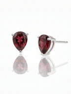 Natural Red Garnet Stud Earrings in 925 Sterling Silver | Pear-Cut Solitaire Drops