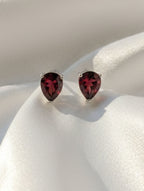 Natural Red Garnet Stud Earrings in 925 Sterling Silver | Pear-Cut Solitaire Drops
