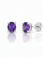 Natural Purple Amethyst Stud Earrings in 925 Sterling Silver | Round Brilliant Cut Solitaire