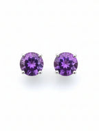 Natural Amethyst Round-Cut Stud Earrings in 925 Sterling Silver