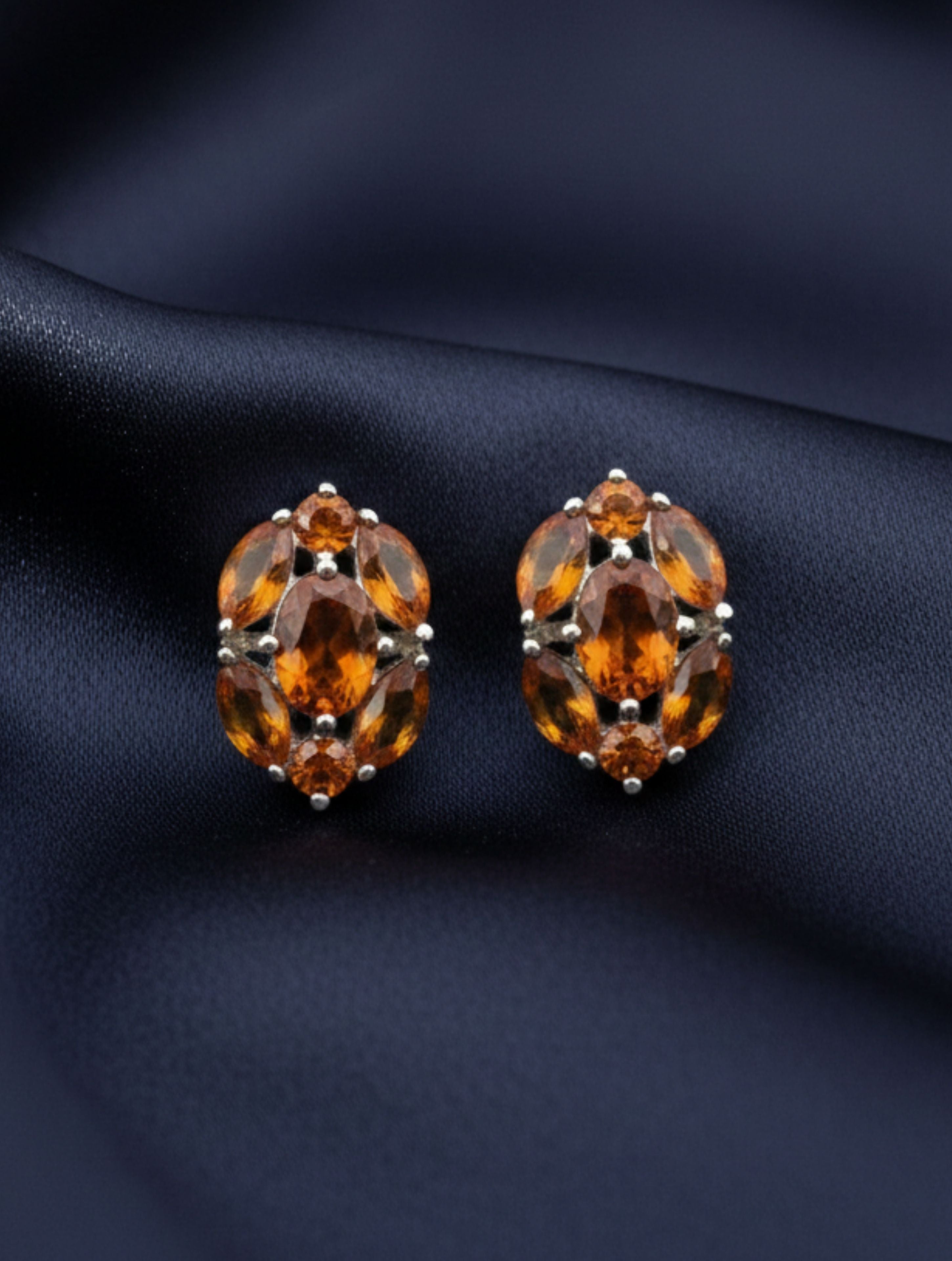 Natural Citrine Cluster Studs in 925 Sterling Silver