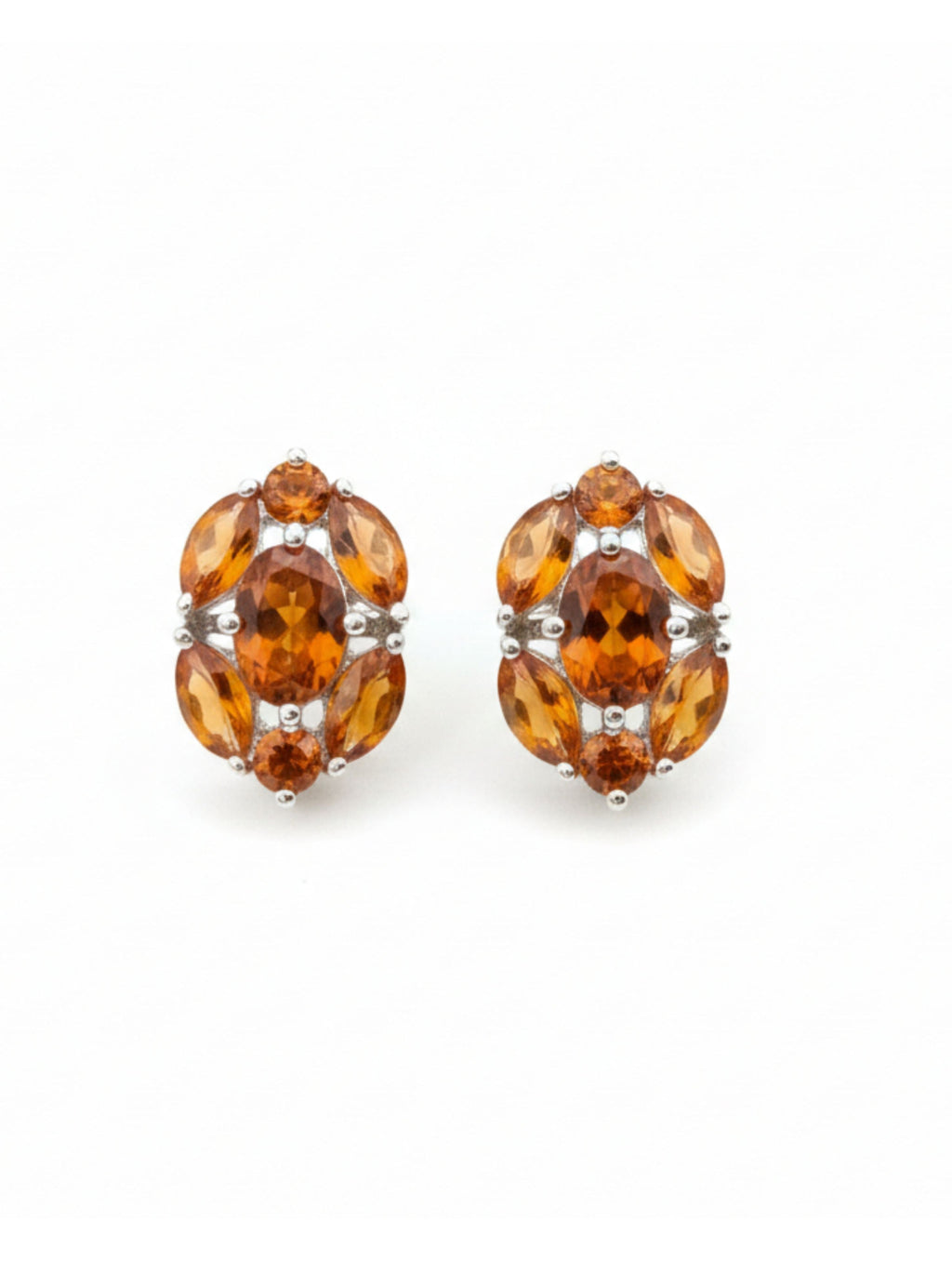 Natural Citrine Cluster Studs in 925 Sterling Silver