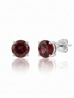 Natural Garnet Stud Earrings in 925 Sterling Silver