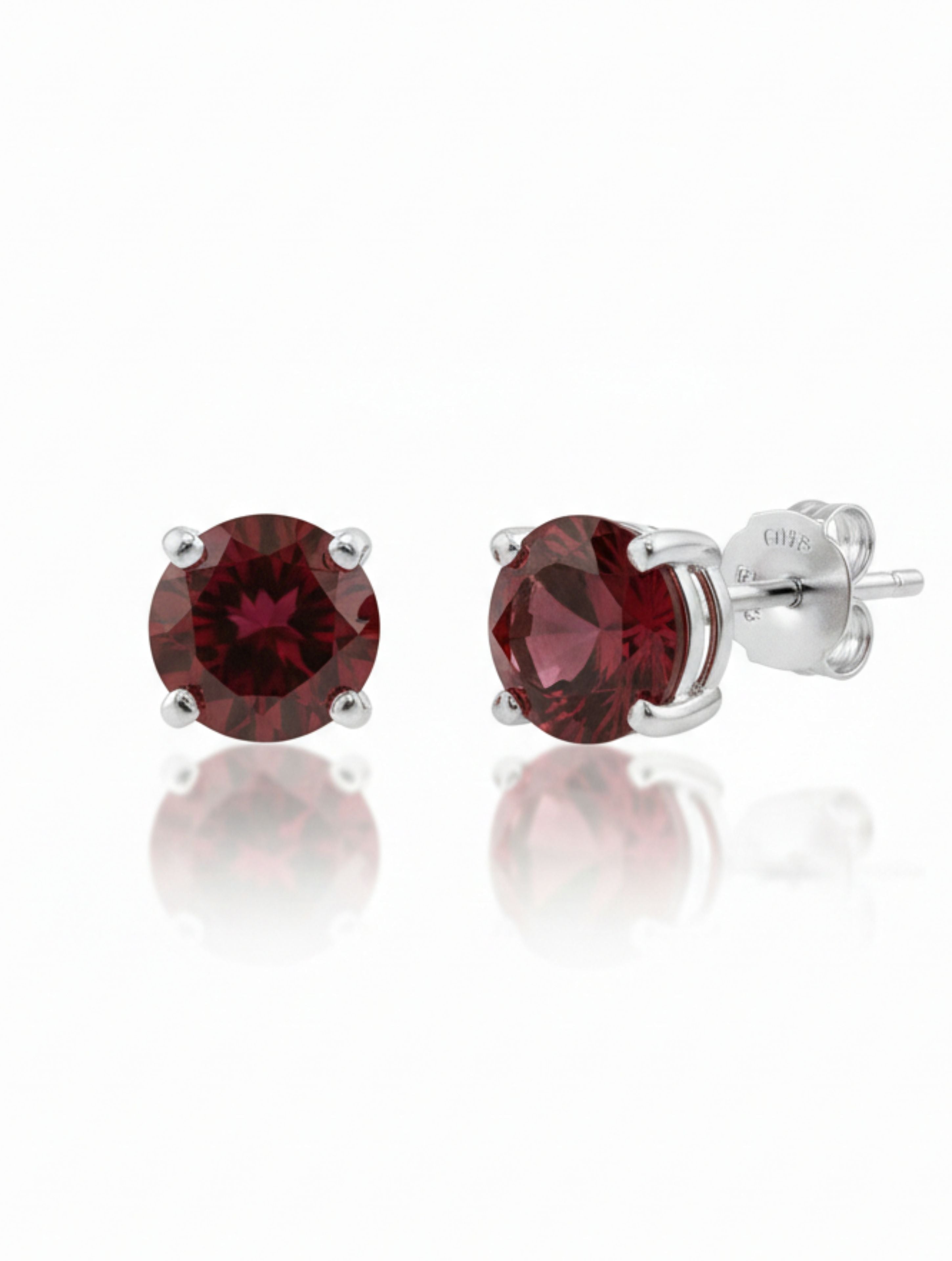 Natural Garnet Stud Earrings in 925 Sterling Silver