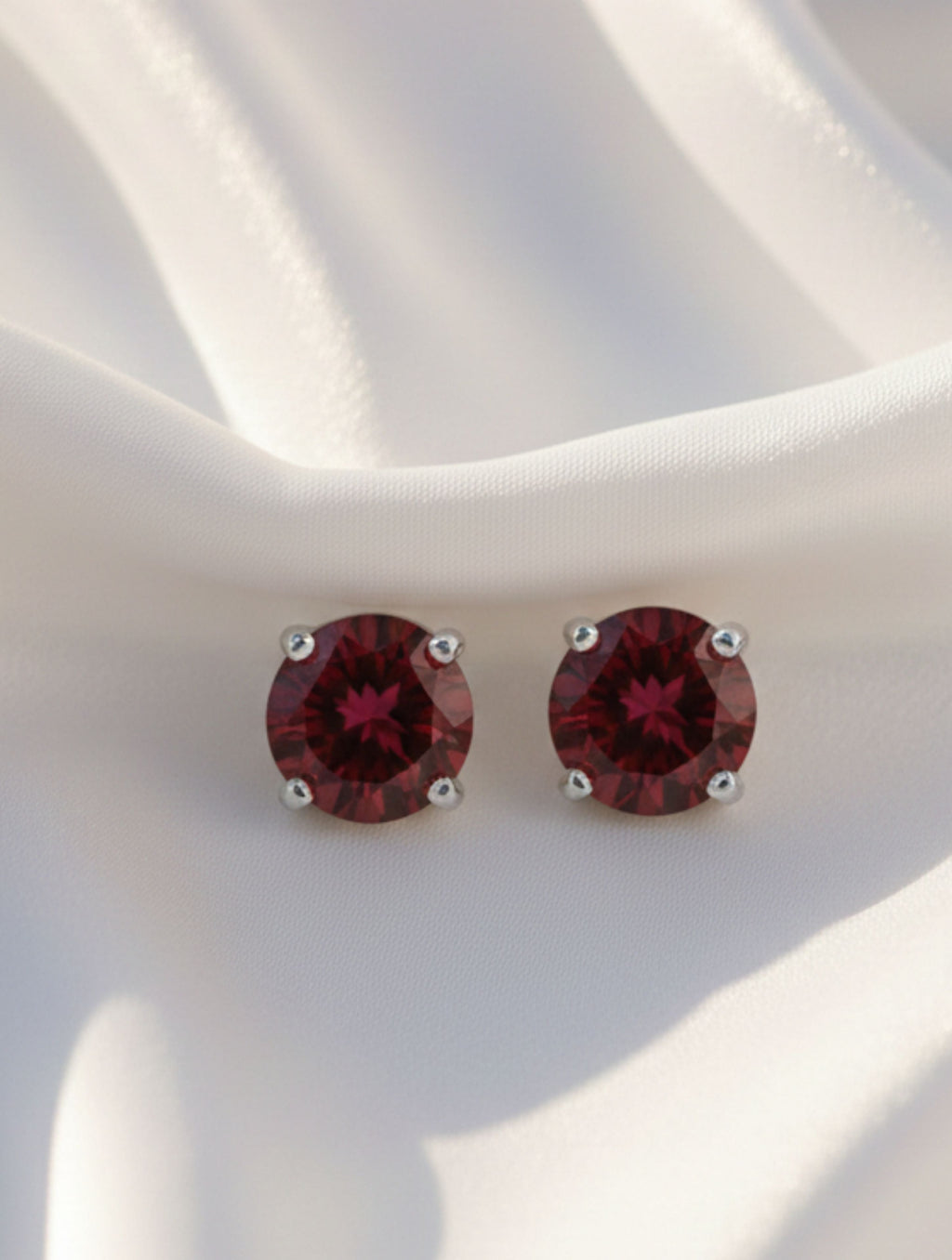 Natural Garnet Stud Earrings in 925 Sterling Silver