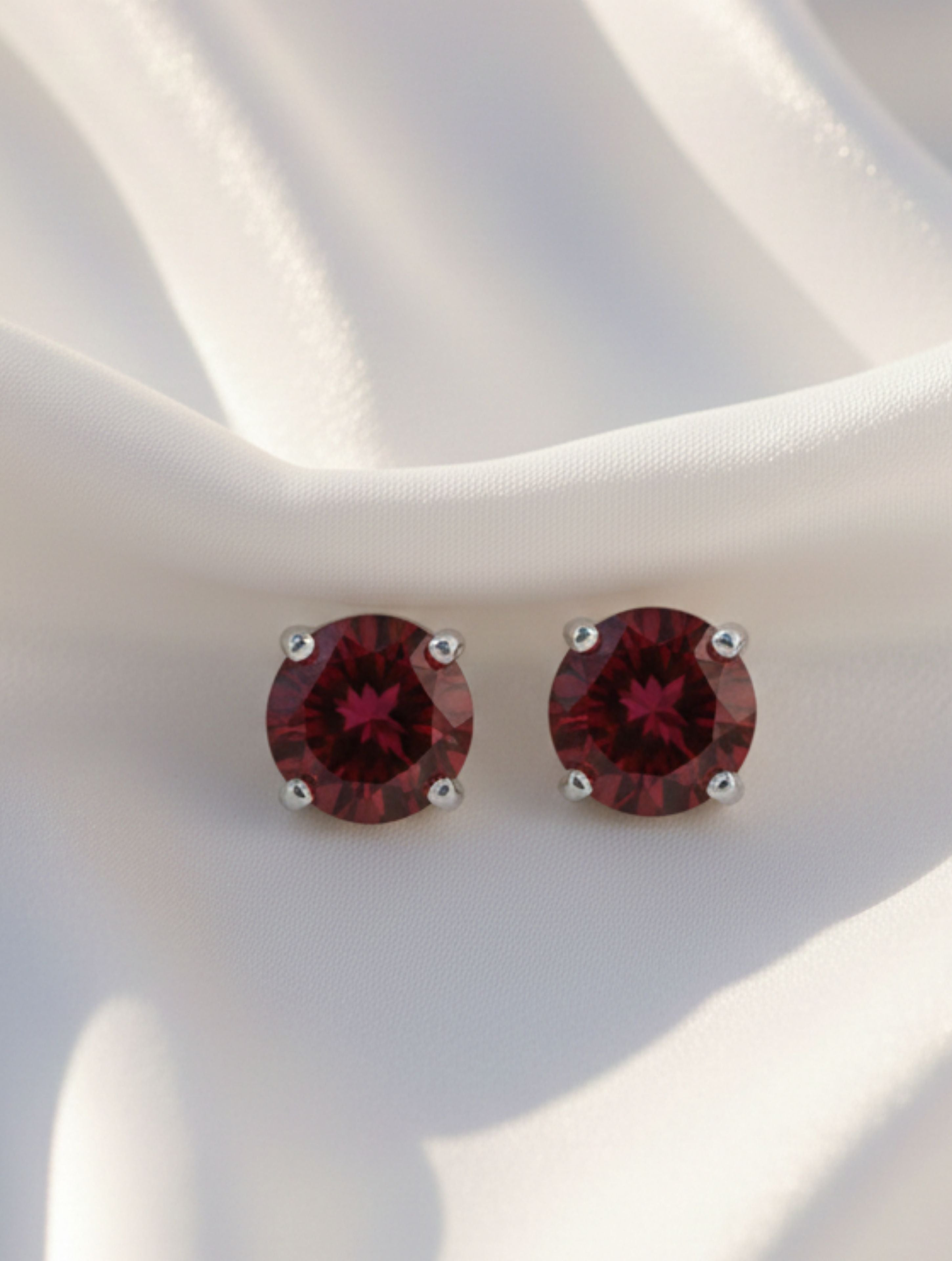 Natural Garnet Stud Earrings in 925 Sterling Silver
