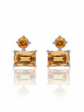 Natural Citrine Golden Emerald-Cut Studs in 925 Sterling Silver