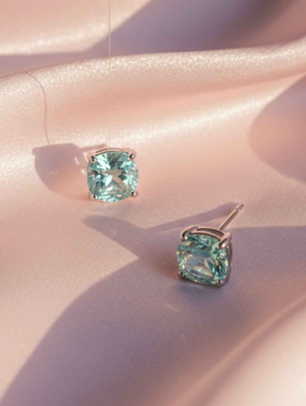 Classic Cushion-Cut Natural Aquamarine Studs in Sterling Silver