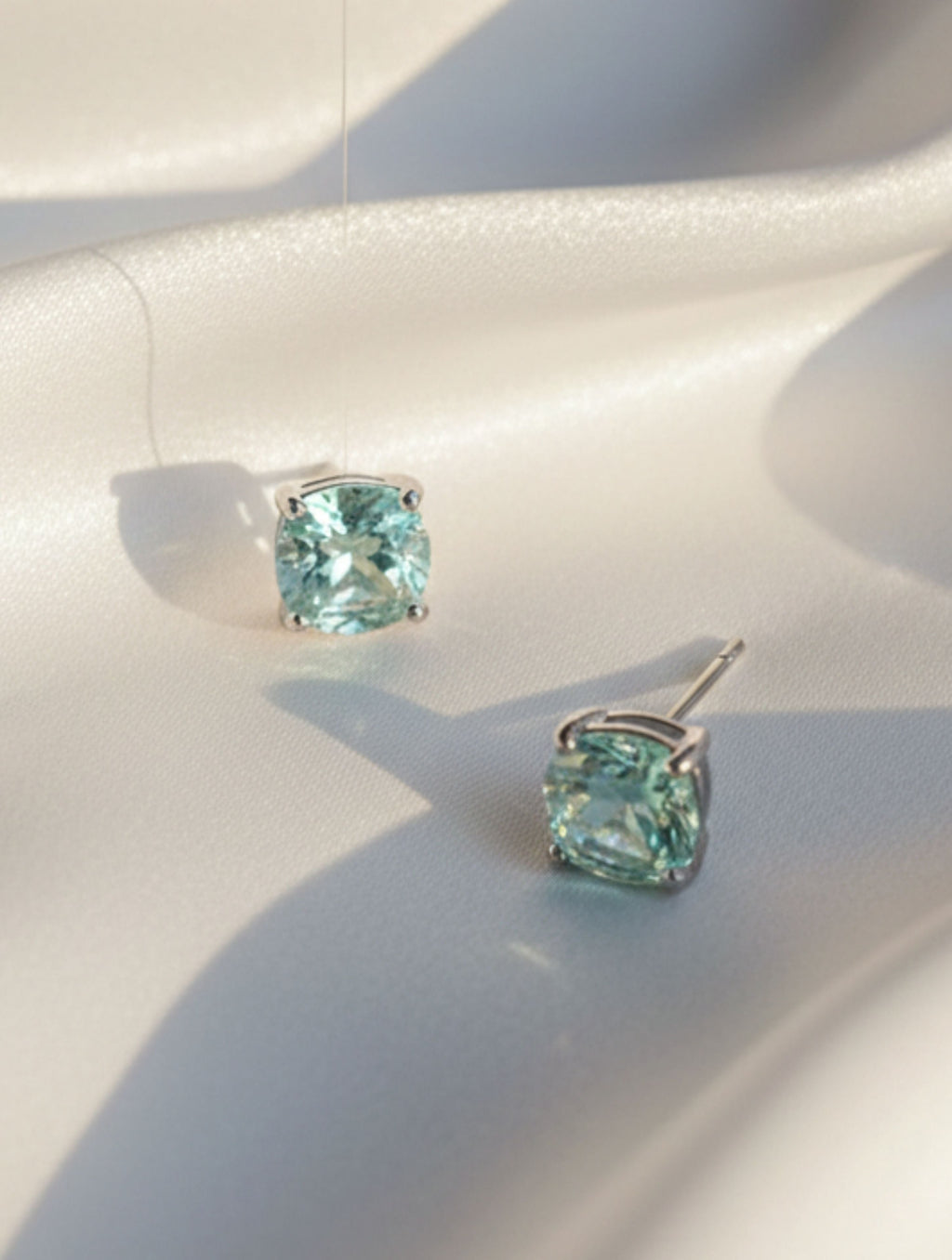 Classic Cushion-Cut Natural Aquamarine Studs in Sterling Silver