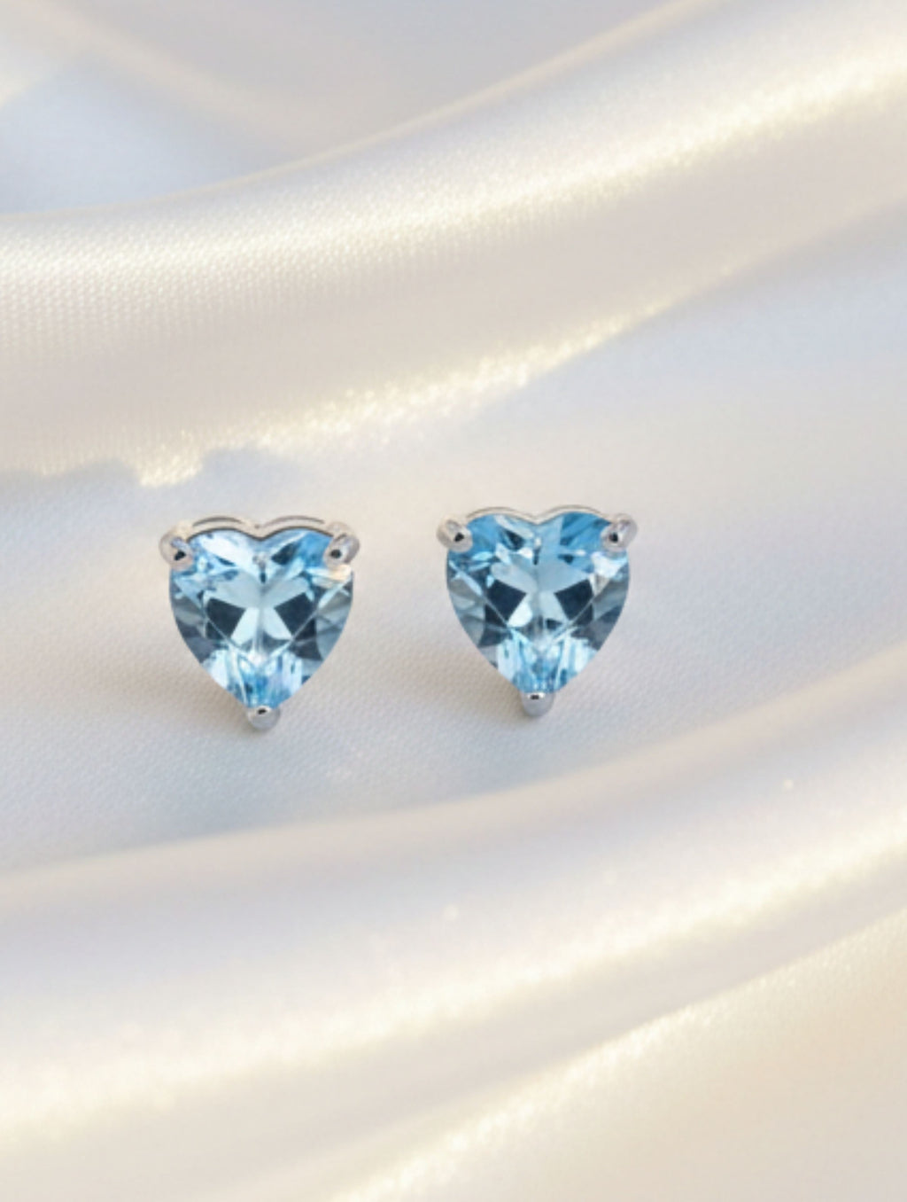 Pietra Blue Topaz Heart Studs 925 Sterling Silver Earrings For Women