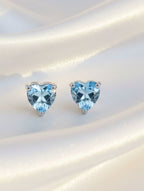 Pietra Blue Topaz Heart Studs 925 Sterling Silver Earrings For Women