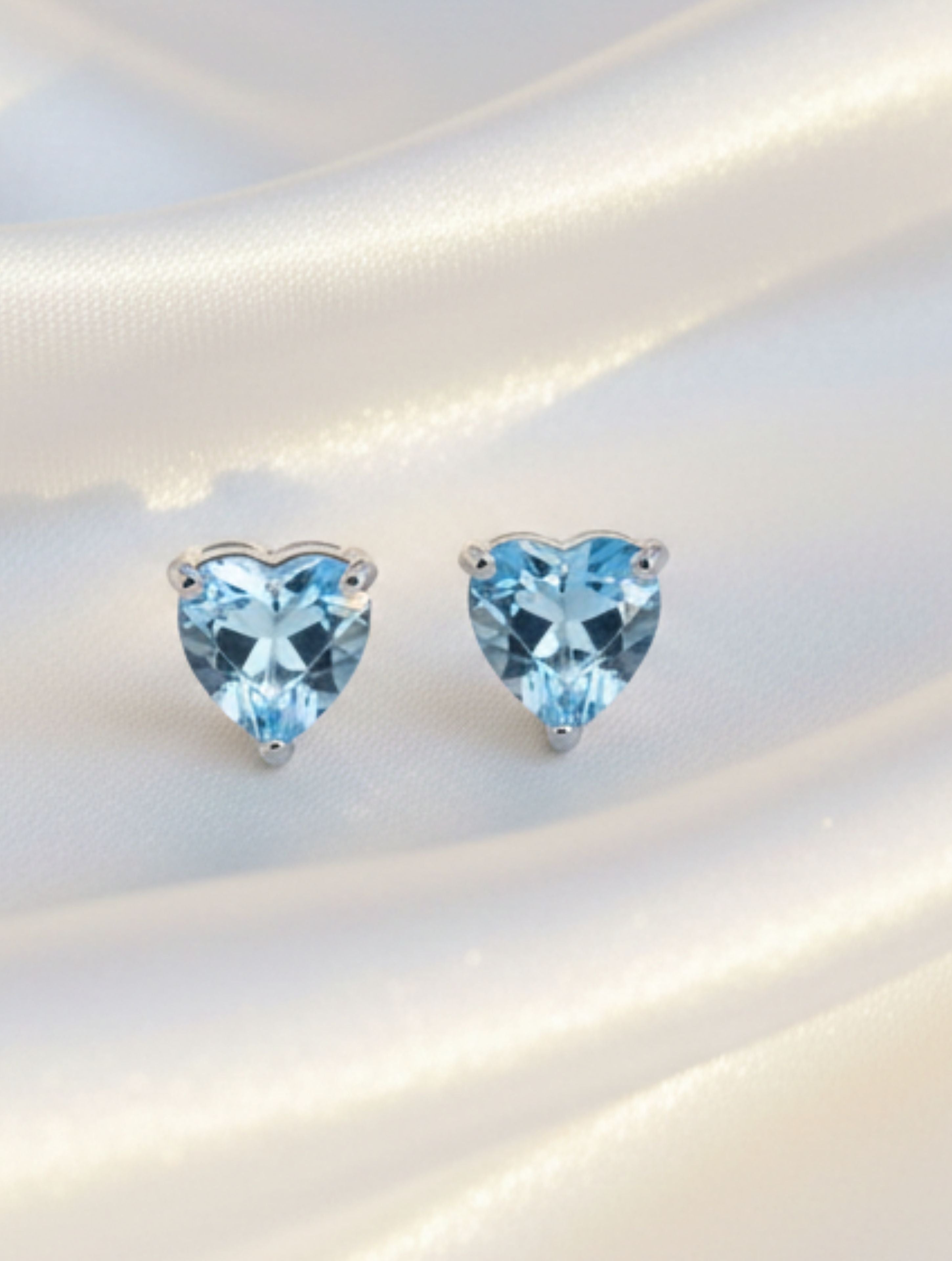 Pietra Blue Topaz Heart Studs 925 Sterling Silver Earrings For Women