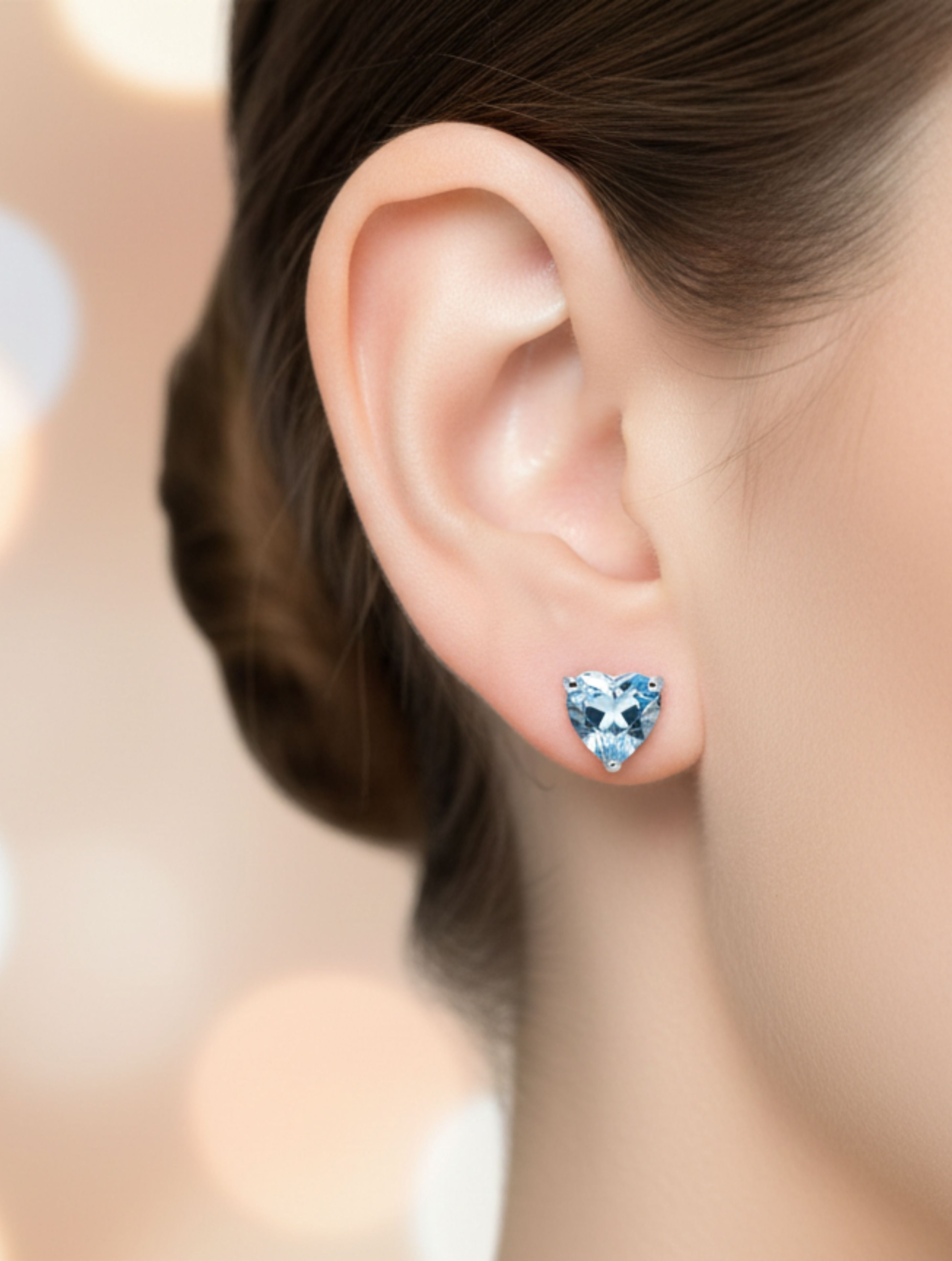 Pietra Blue Topaz Heart Studs 925 Sterling Silver Earrings For Women