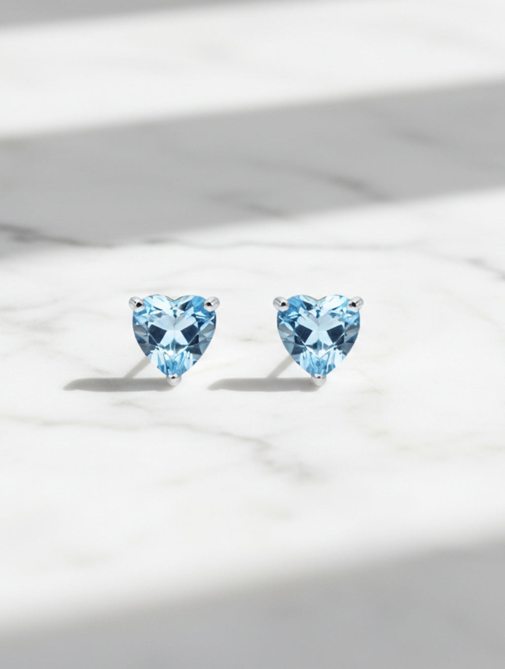 Pietra Blue Topaz Heart Studs 925 Sterling Silver Earrings For Women