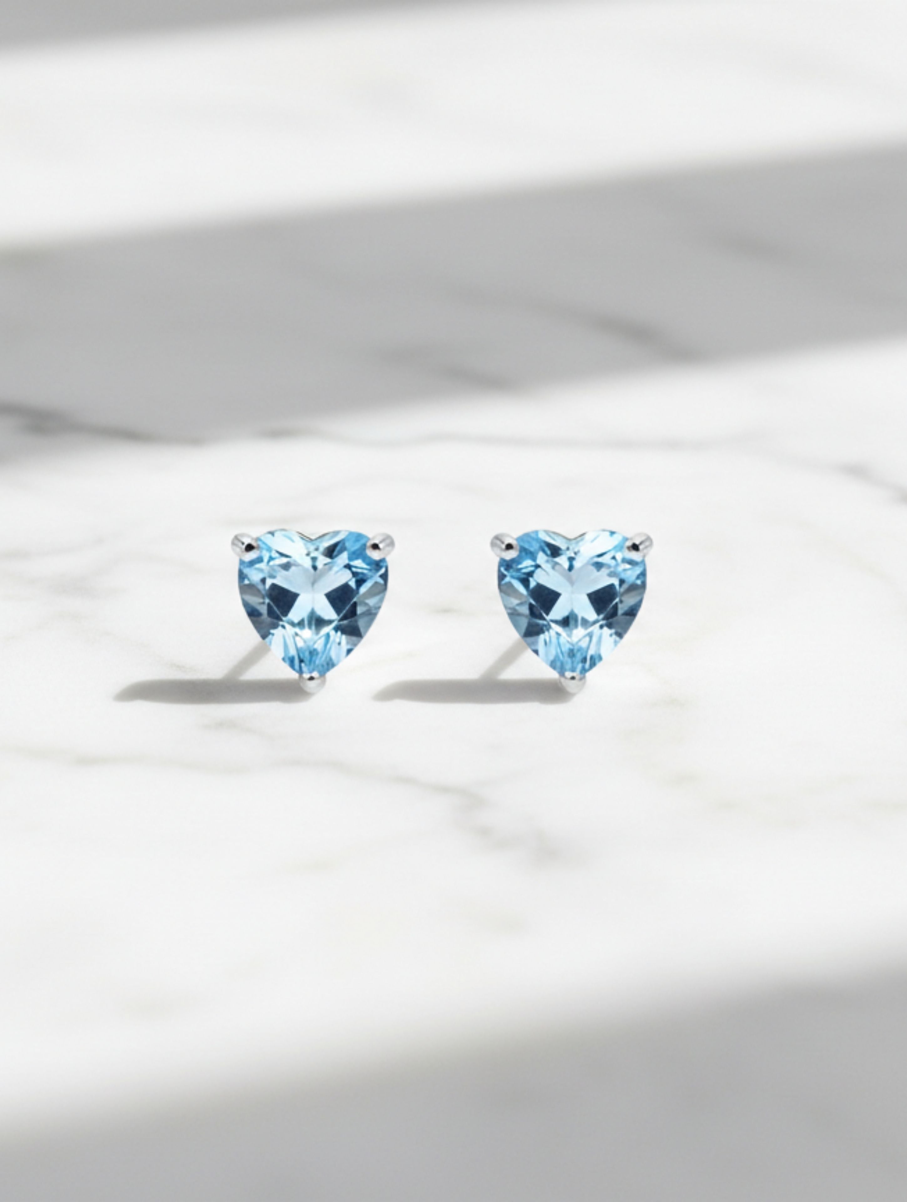 Pietra Blue Topaz Heart Studs 925 Sterling Silver Earrings For Women