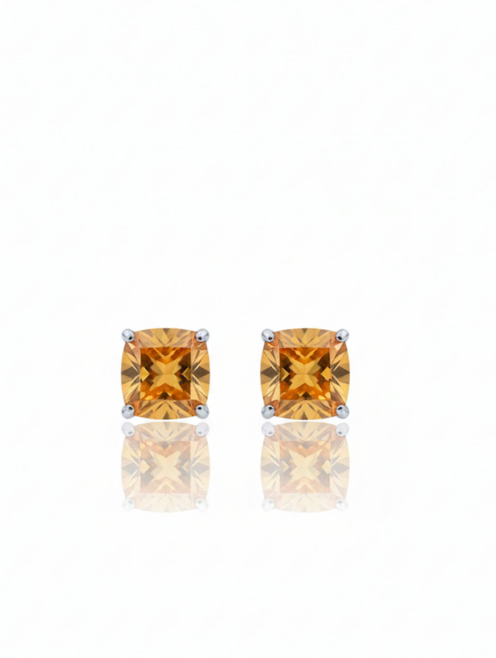 925 Silver Pietra Citrine Cushion Studs Earrings For Women