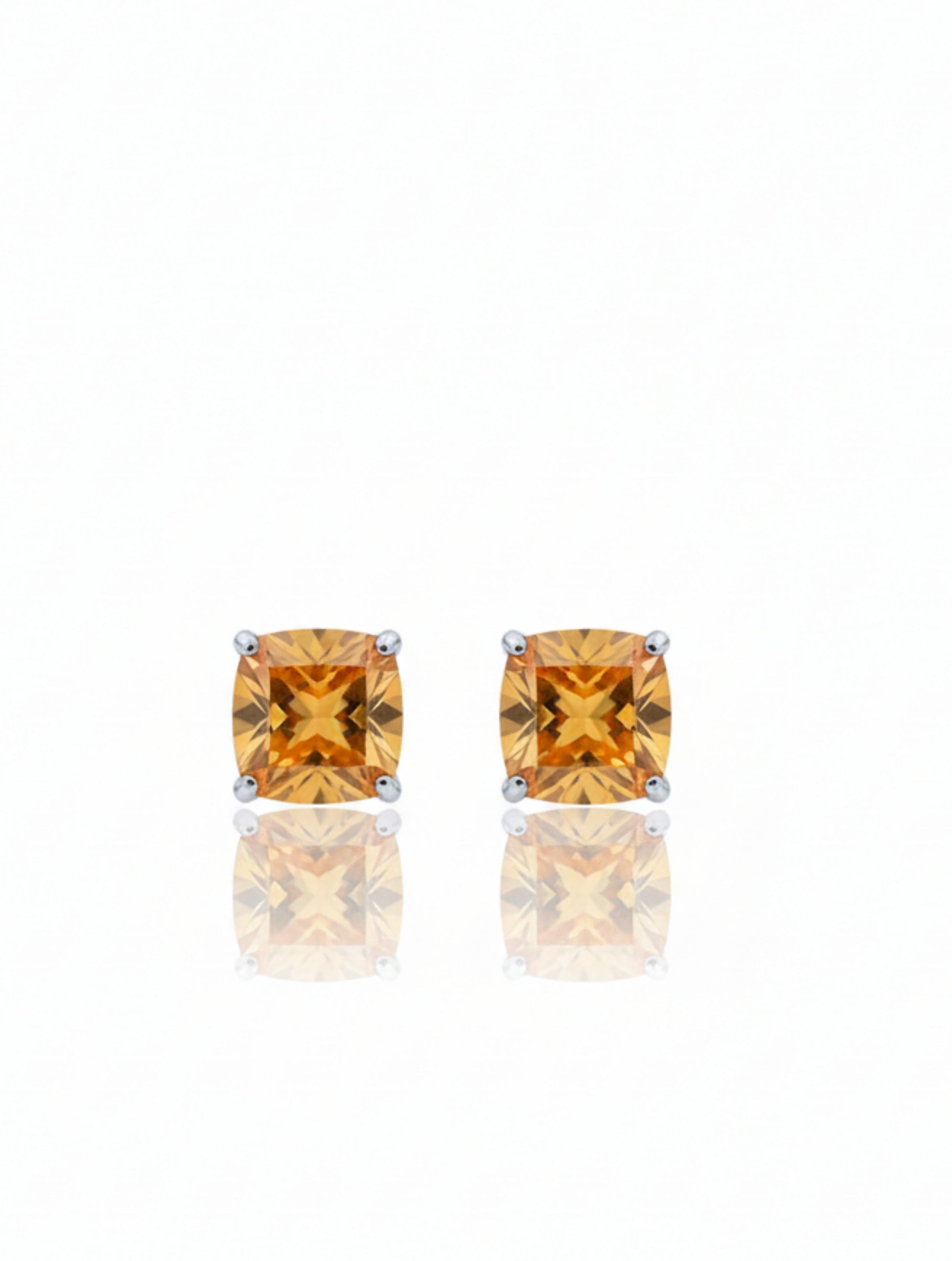 925 Silver Pietra Citrine Cushion Studs Earrings For Women