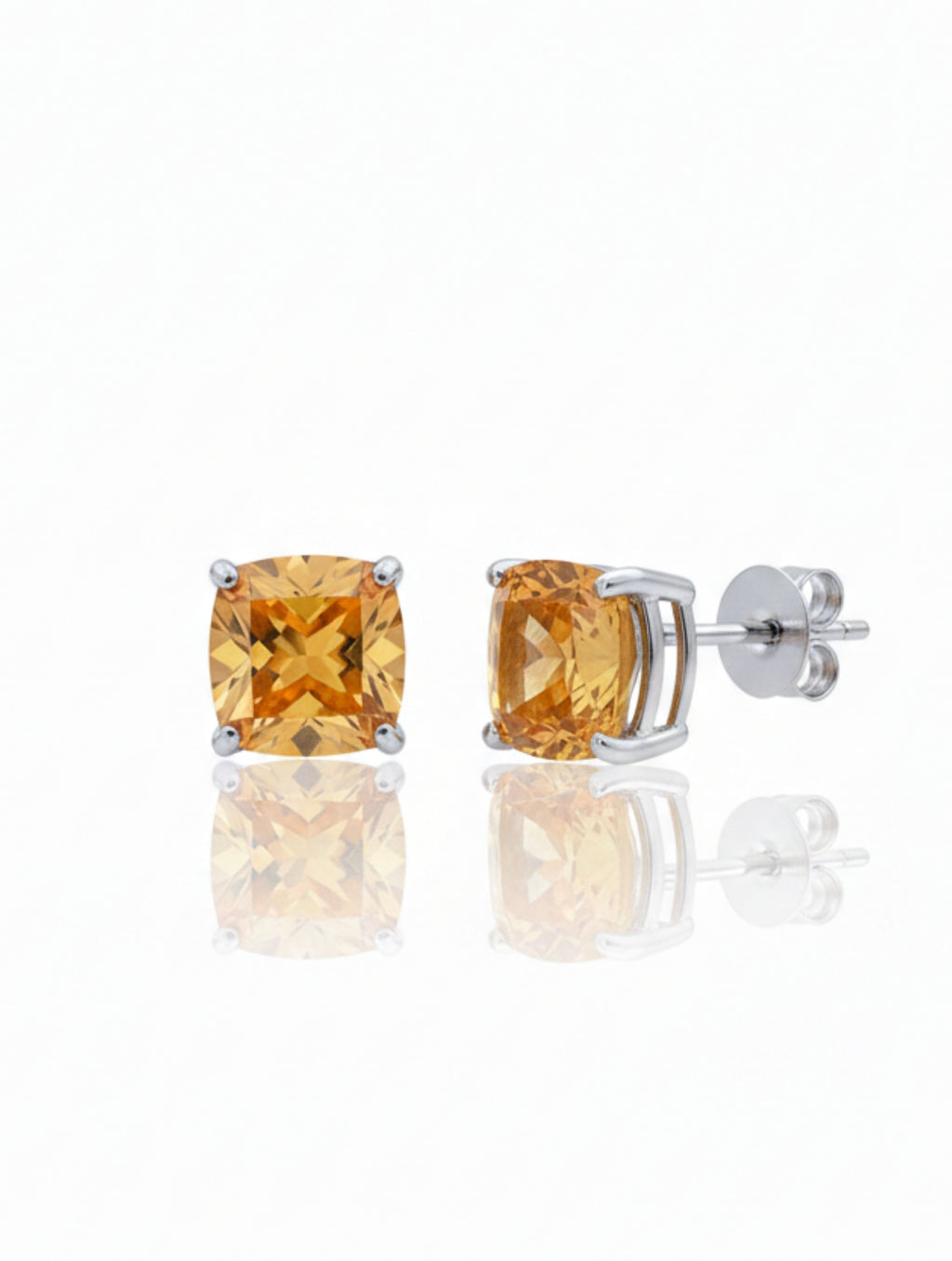 925 Silver Pietra Citrine Cushion Studs Earrings For Women