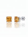 925 Silver Pietra Citrine Cushion Studs Earrings For Women