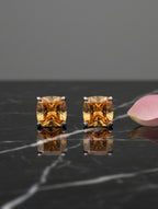 925 Silver Pietra Citrine Cushion Studs Earrings For Women