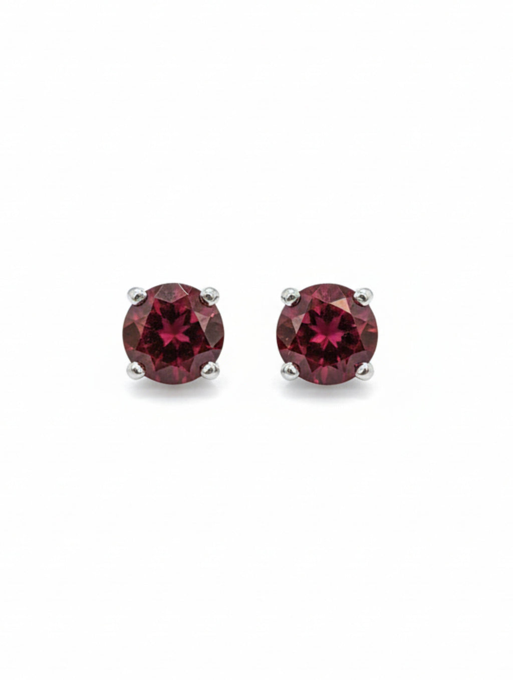 Pietra Garnet Rhodium Round Studs Earrings 925 Sterling Silver For Women