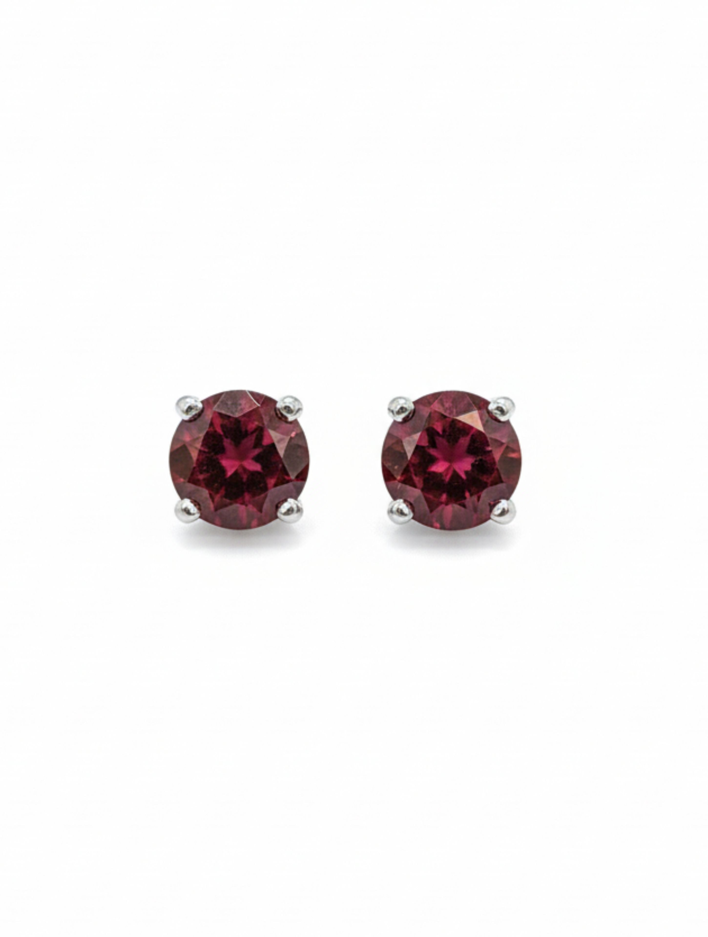 Pietra Garnet Rhodium Round Studs Earrings 925 Sterling Silver For Women
