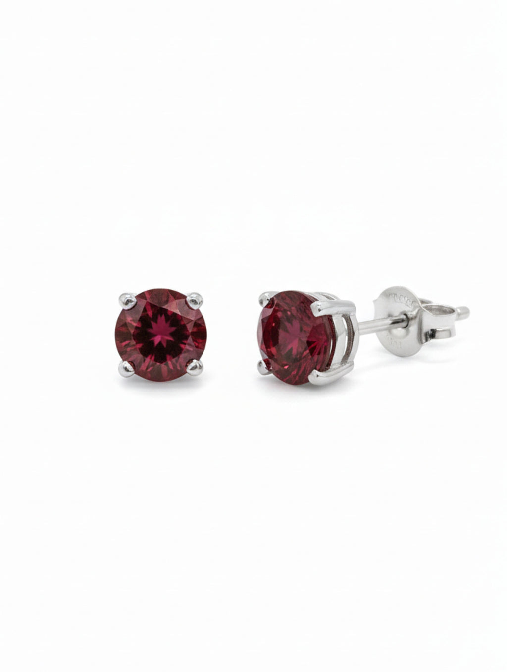 Pietra Garnet Rhodium Round Studs Earrings 925 Sterling Silver For Women
