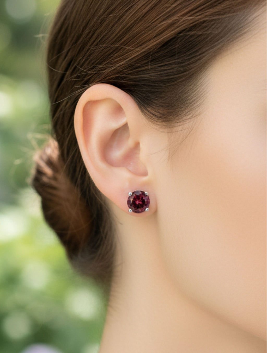 Pietra Garnet Rhodium Round Studs Earrings 925 Sterling Silver For Women