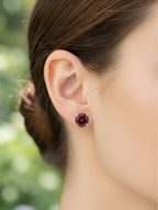 Pietra Garnet Rhodium Round Studs Earrings 925 Sterling Silver For Women