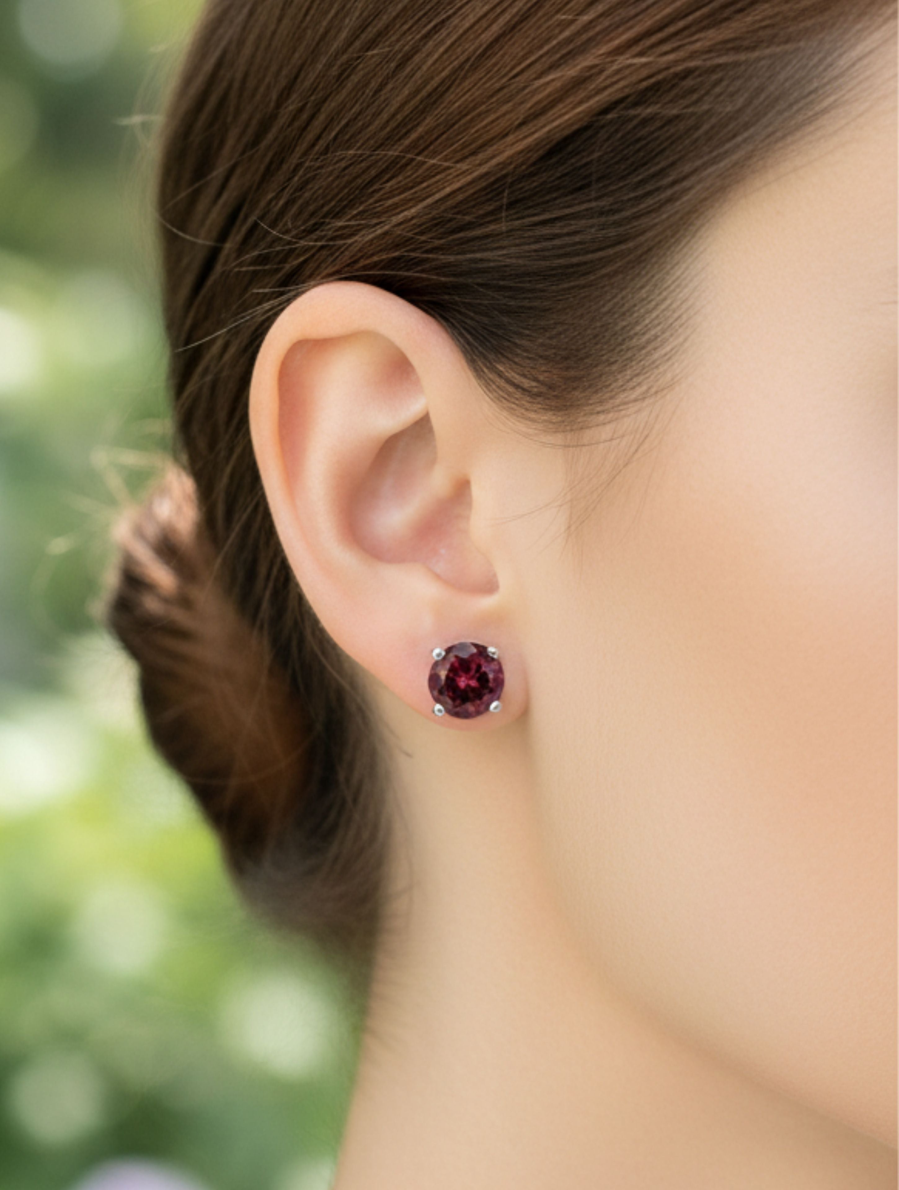 Pietra Garnet Rhodium Round Studs Earrings 925 Sterling Silver For Women