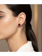 Pietra Garnet Rhodium Round Studs Earrings 925 Sterling Silver For Women