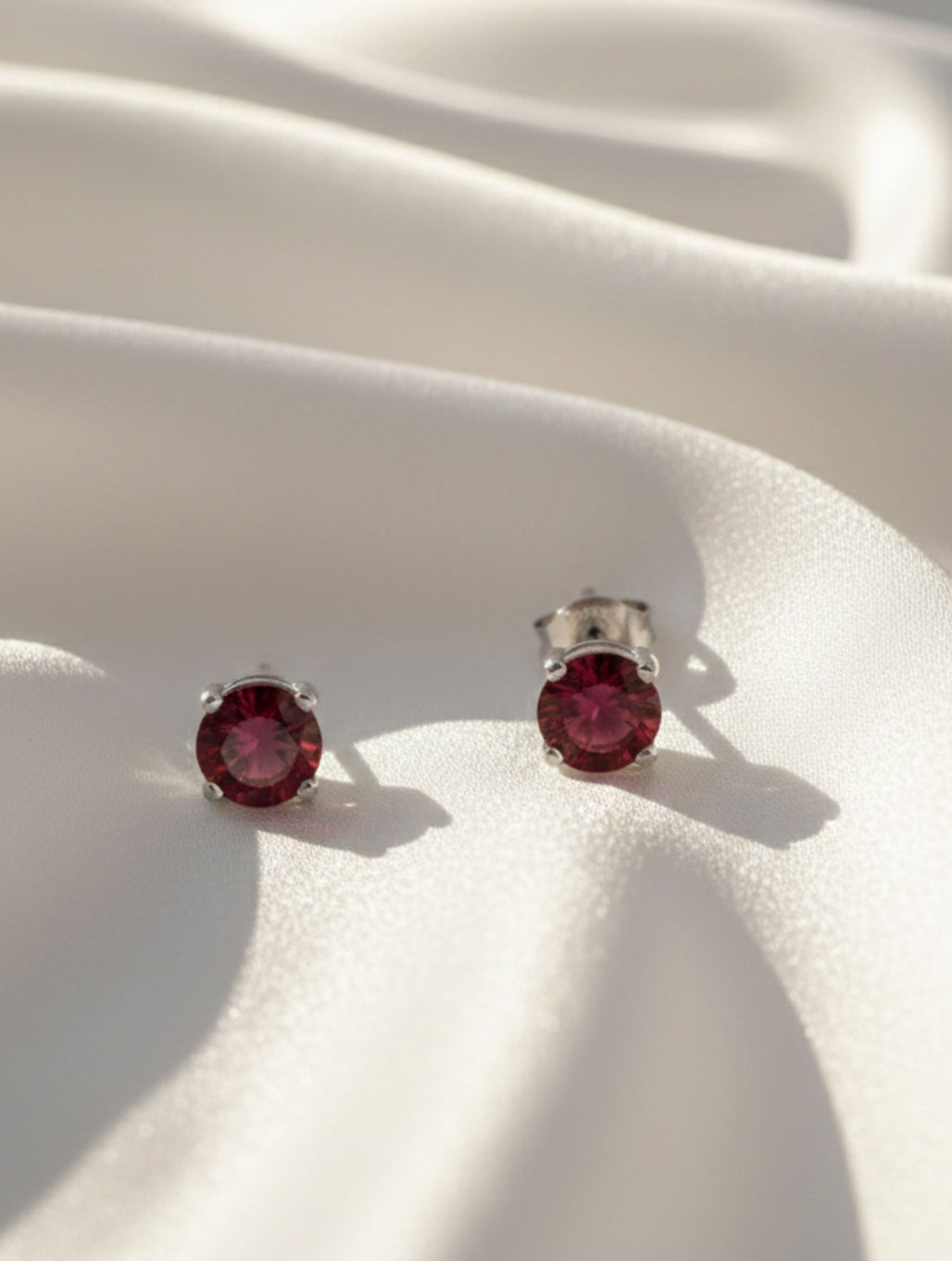 Pietra Garnet Rhodium Round Studs Earrings 925 Sterling Silver For Women