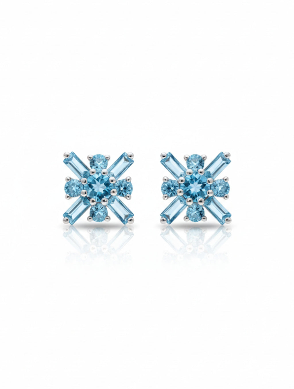 Pietra Blue Topaz Mixed Cut Studs Earrings 925 Sterling Silver For Women