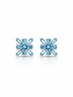 Pietra Blue Topaz Mixed Cut Studs Earrings 925 Sterling Silver For Women