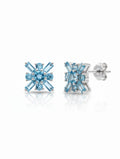 Pietra Blue Topaz Mixed Cut Studs Earrings 925 Sterling Silver For Women